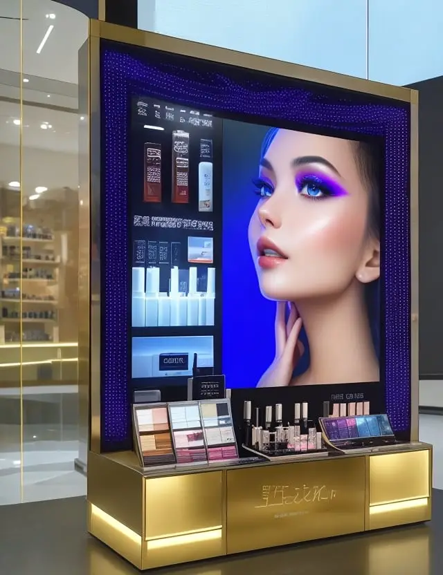 DreamShaper v5 Una pantalla LCD de doble cara colgada en un cosmestic 0
