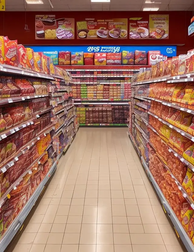 DreamShaper v5. La imagen muestra un gran supermercado con un 0 1