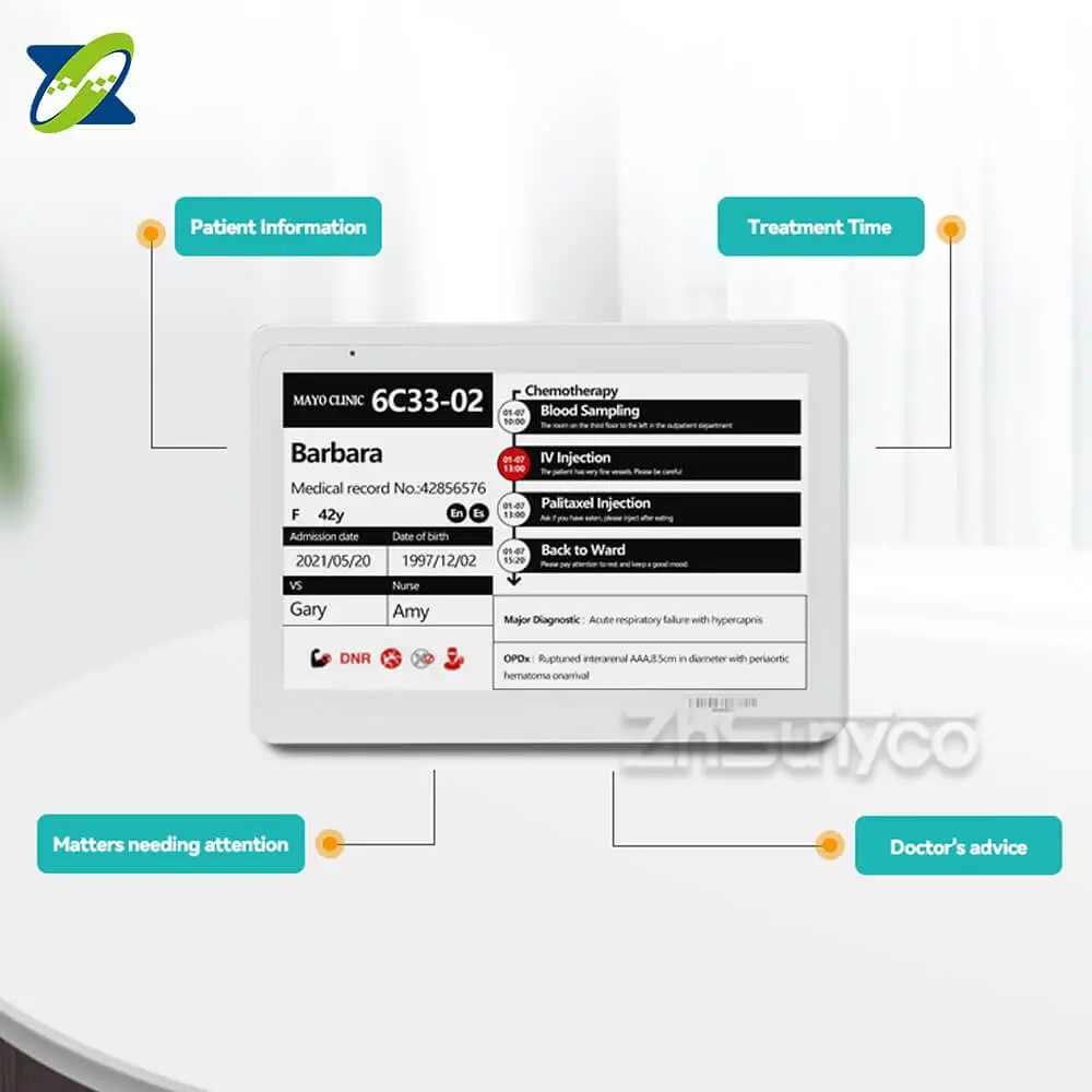 Etiquetas eletrônicas da Zhsunyco que registram informações dos pacientes